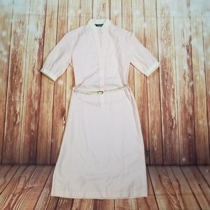 Vintage K.C. Petites Pink/White Dress Short Sleeve with White Leather Belt 50's